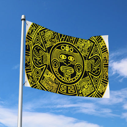 Black And Yellow Maya Calendar Print Polyester Flag