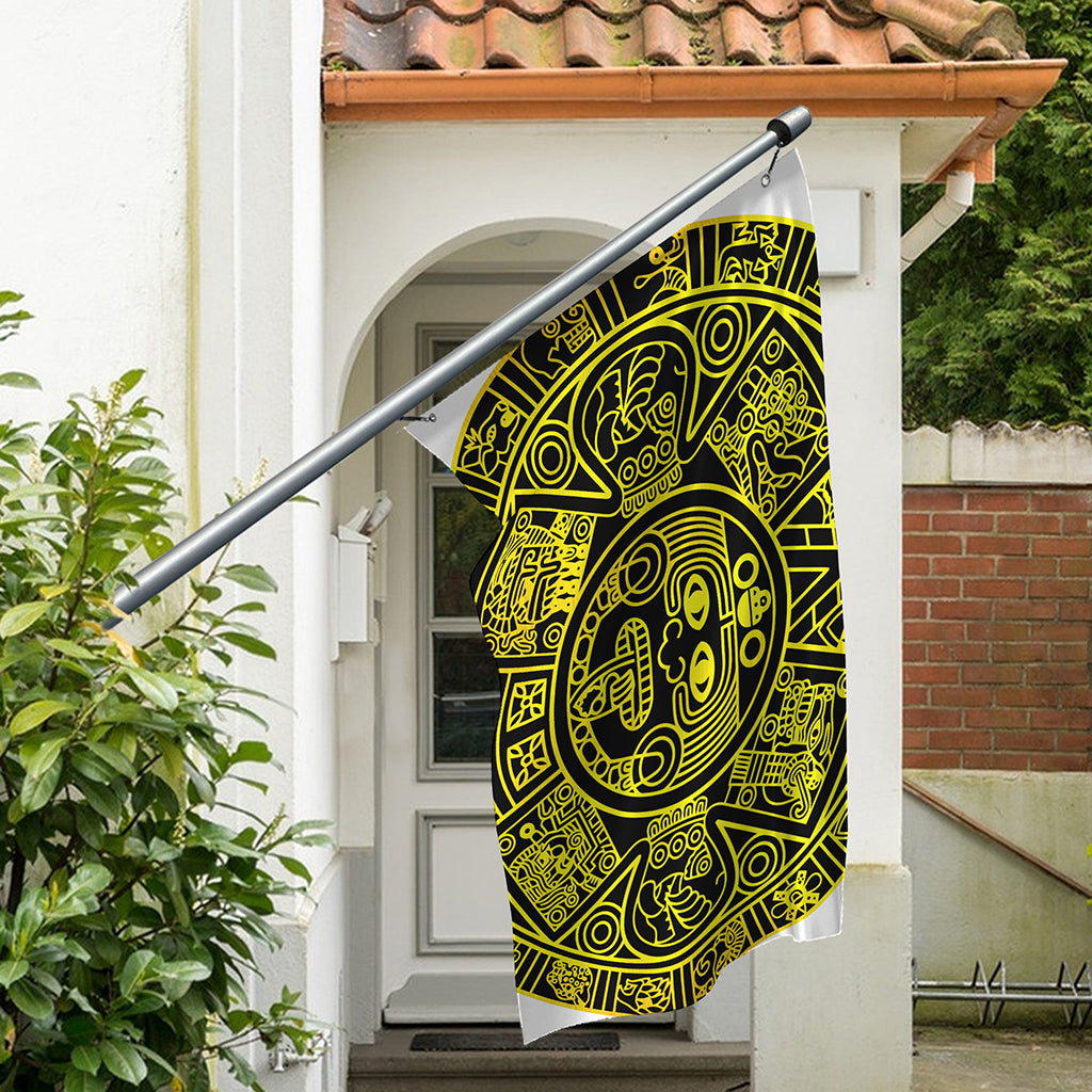 Black And Yellow Maya Calendar Print Polyester Flag