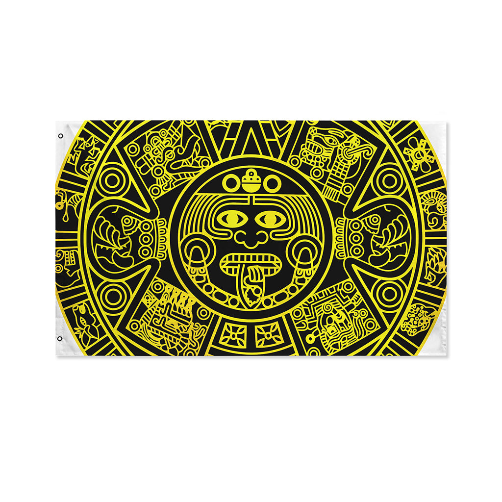 Black And Yellow Maya Calendar Print Polyester Flag