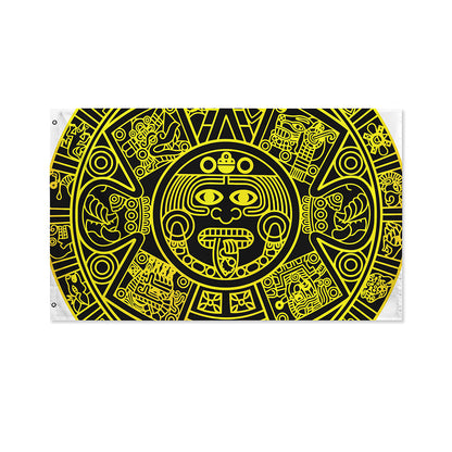 Black And Yellow Maya Calendar Print Polyester Flag