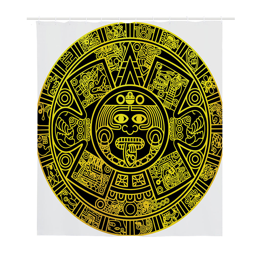 Black And Yellow Maya Calendar Print Polyester Shower Curtain