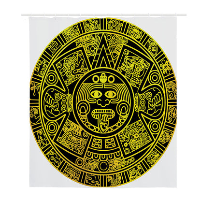 Black And Yellow Maya Calendar Print Polyester Shower Curtain