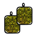 Black And Yellow Maya Calendar Print Pot Holders