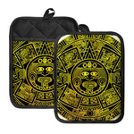Black And Yellow Maya Calendar Print Pot Holders With Pocket