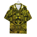 Black And Yellow Maya Calendar Print Rayon Hawaiian Shirt