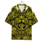 Black And Yellow Maya Calendar Print Rayon Hawaiian Shirt