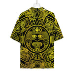 Black And Yellow Maya Calendar Print Rayon Hawaiian Shirt