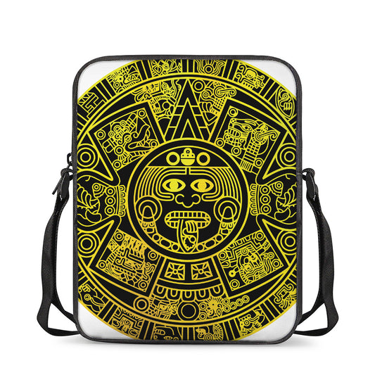 Black And Yellow Maya Calendar Print Rectangular Crossbody Bag