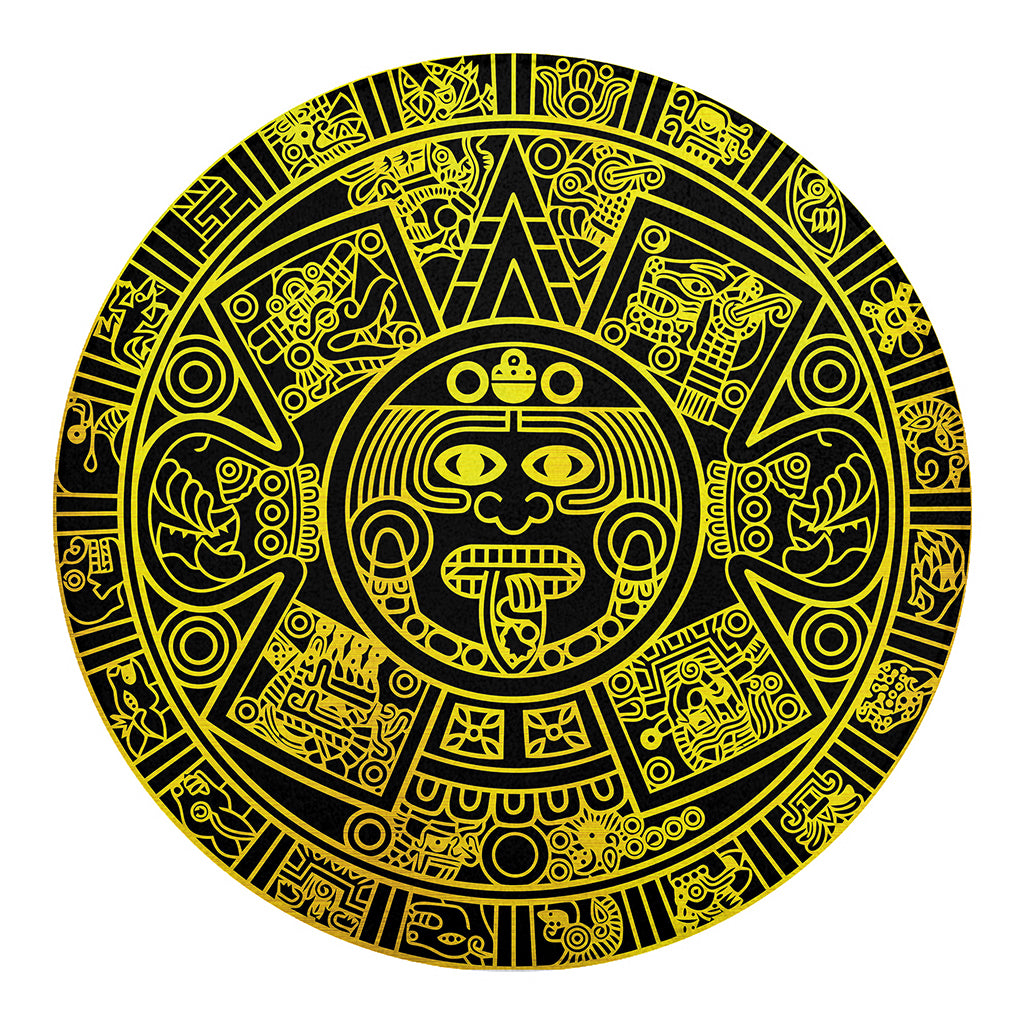 Black And Yellow Maya Calendar Print Round Blanket