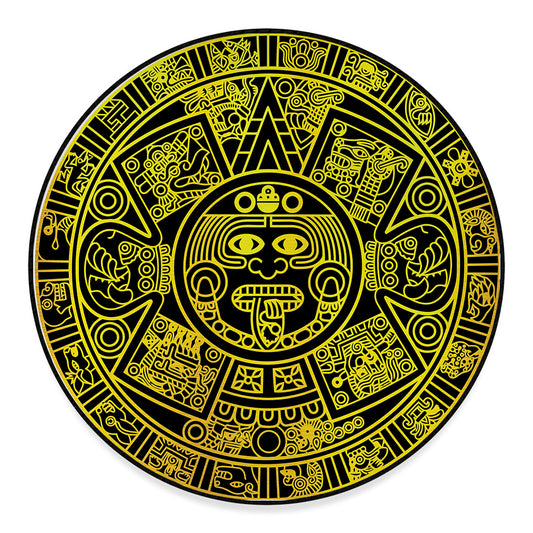 Black And Yellow Maya Calendar Print Round Floor Mat