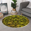 Black And Yellow Maya Calendar Print Round Rug