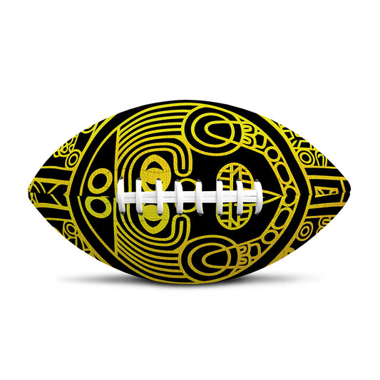 Black And Yellow Maya Calendar Print Rugby Ball