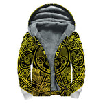 Black And Yellow Maya Calendar Print Sherpa Lined Zip Up Hoodie