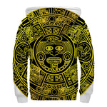 Black And Yellow Maya Calendar Print Sherpa Lined Zip Up Hoodie