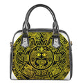 Black And Yellow Maya Calendar Print Shoulder Handbag