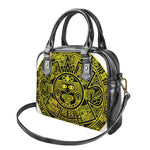 Black And Yellow Maya Calendar Print Shoulder Handbag