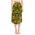 Black And Yellow Maya Calendar Print Side Slit Midi Skirt