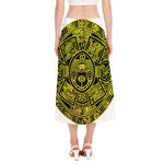 Black And Yellow Maya Calendar Print Side Slit Midi Skirt