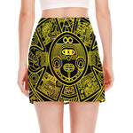 Black And Yellow Maya Calendar Print Side Slit Mini Skirt