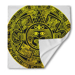 Black And Yellow Maya Calendar Print Silk Bandana