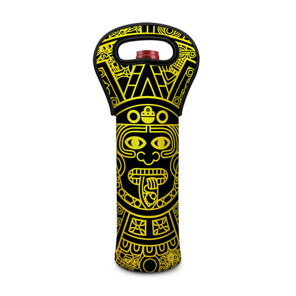 Black And Yellow Maya Calendar Print Single Neoprene Wine Tote