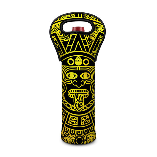 Black And Yellow Maya Calendar Print Single Neoprene Wine Tote