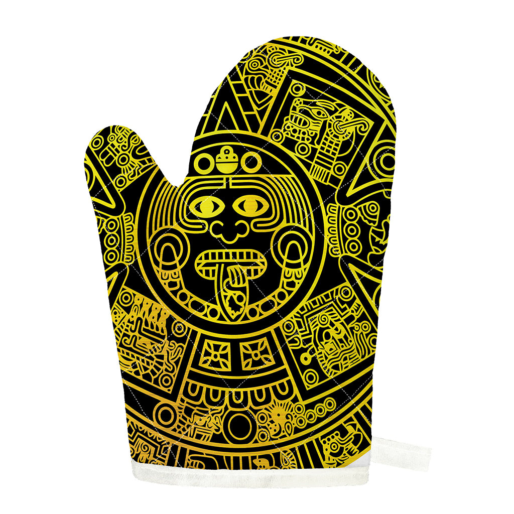 Black And Yellow Maya Calendar Print Single Oven Mitt