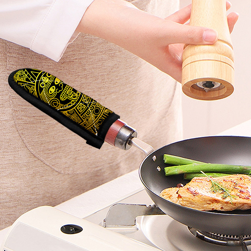 Black And Yellow Maya Calendar Print Skillet Handle Cover