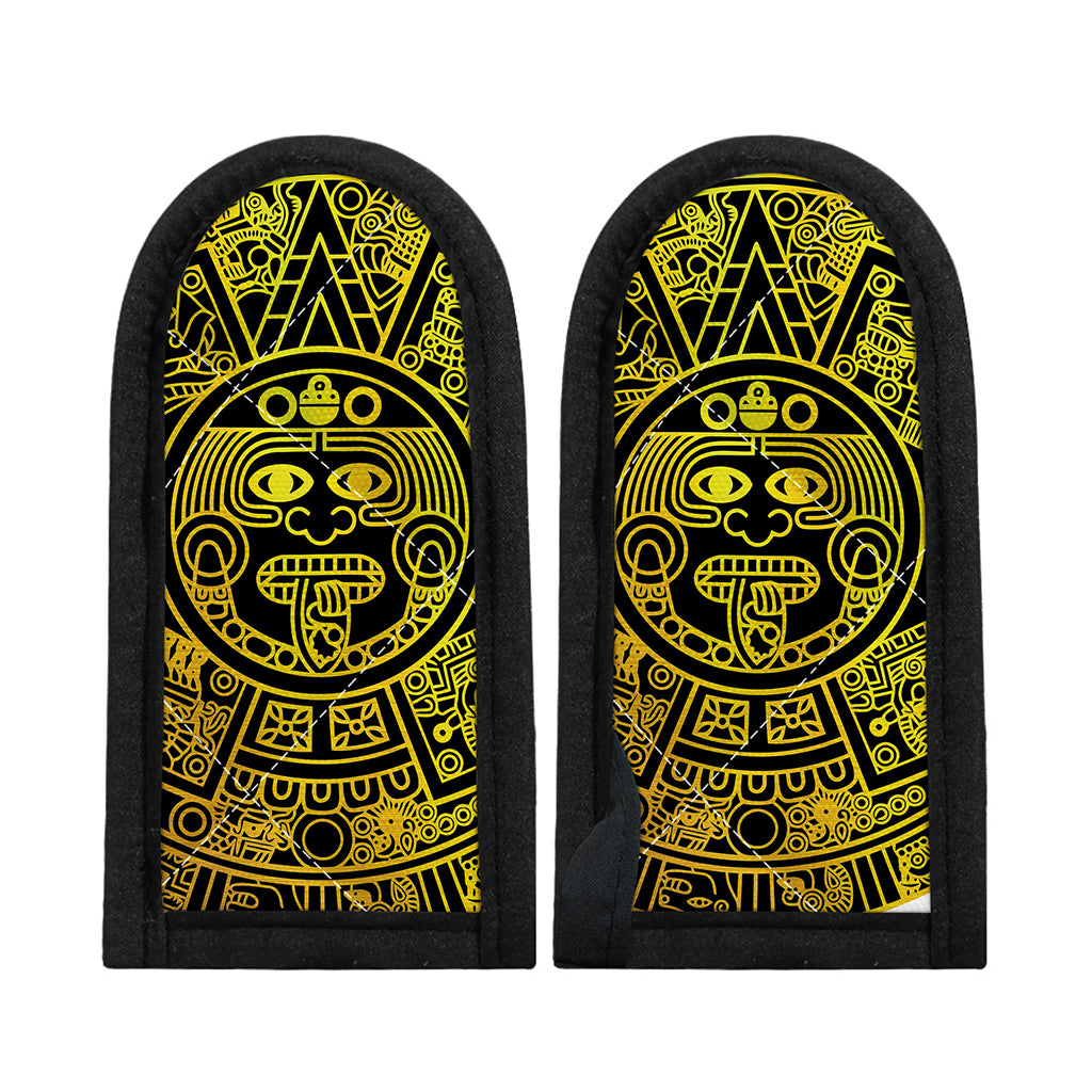 Black And Yellow Maya Calendar Print Skillet Handle Cover