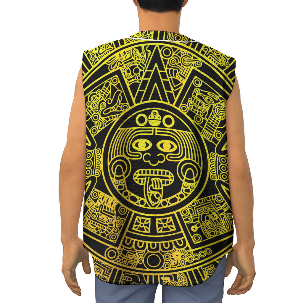 Black And Yellow Maya Calendar Print Sleeveless Baseball Jersey