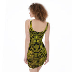 Black And Yellow Maya Calendar Print Sleeveless Bodycon Dress