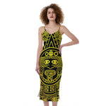 Black And Yellow Maya Calendar Print Slim Fit Midi Cami Dress