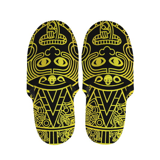 Black And Yellow Maya Calendar Print Slippers