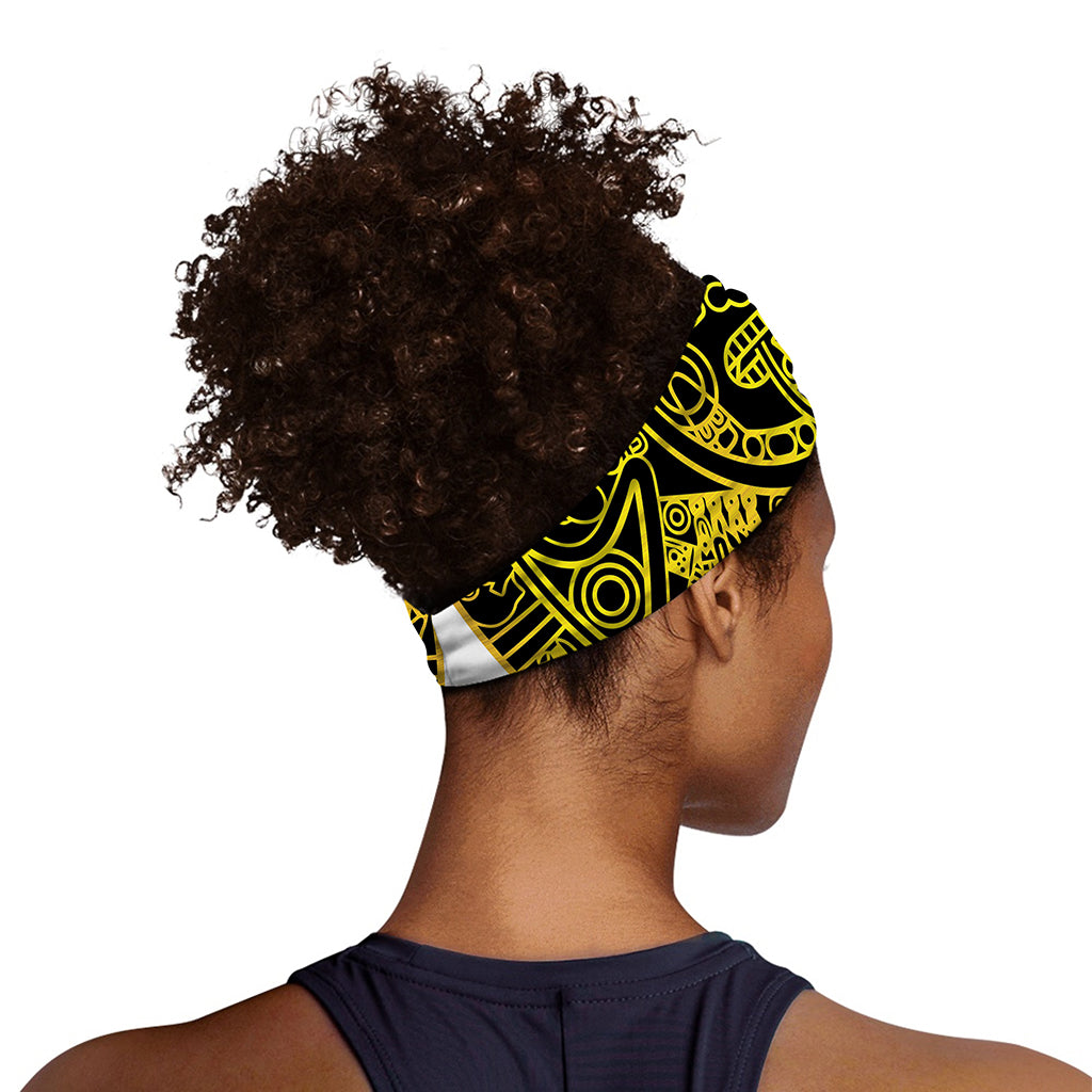 Black And Yellow Maya Calendar Print Sports Headband