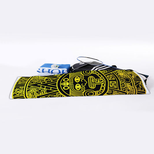 Black And Yellow Maya Calendar Print Sports Towel