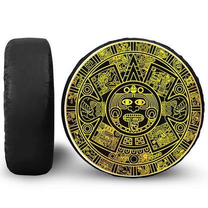Black And Yellow Maya Calendar Print Tire Cover