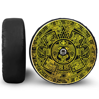 Black And Yellow Maya Calendar Print Tire Cover With Camera Hole
