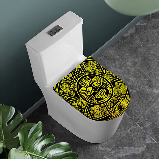 Black And Yellow Maya Calendar Print Toilet Lid Cover