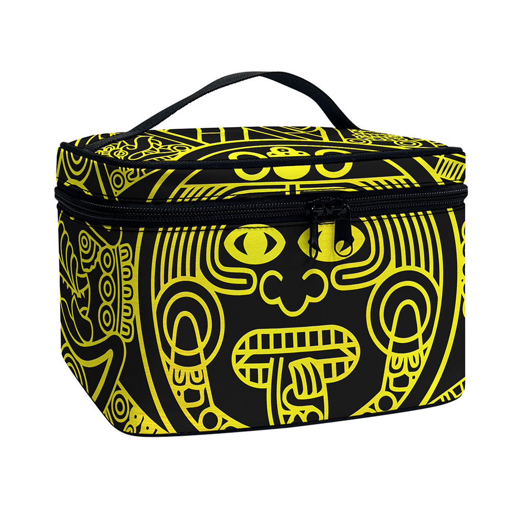 Black And Yellow Maya Calendar Print Travel Makeup Bag