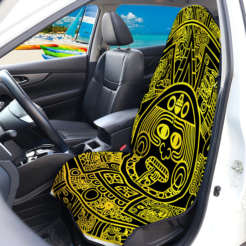 Black And Yellow Maya Calendar Print Waterproof Car Seat Cover