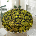 Black And Yellow Maya Calendar Print Waterproof Round Tablecloth