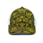 Black And Yellow Maya Calendar Print White Mesh Trucker Cap
