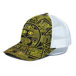 Black And Yellow Maya Calendar Print White Mesh Trucker Cap