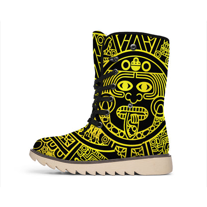 Black And Yellow Maya Calendar Print Winter Boots