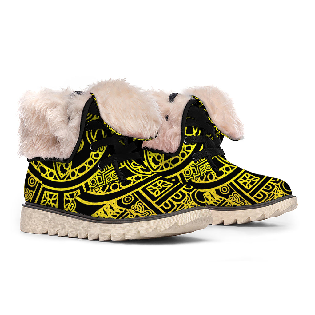 Black And Yellow Maya Calendar Print Winter Boots