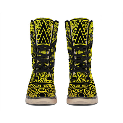 Black And Yellow Maya Calendar Print Winter Boots