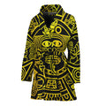 Black And Yellow Maya Calendar Print Women's Bathrobe