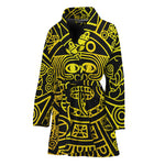 Black And Yellow Maya Calendar Print Women's Bathrobe