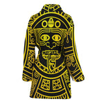 Black And Yellow Maya Calendar Print Women's Bathrobe