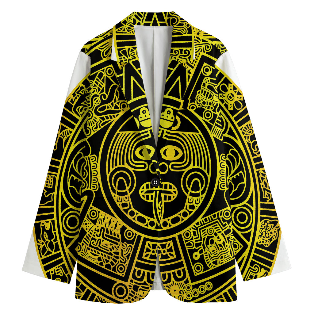 Black And Yellow Maya Calendar Print Women's Blazer